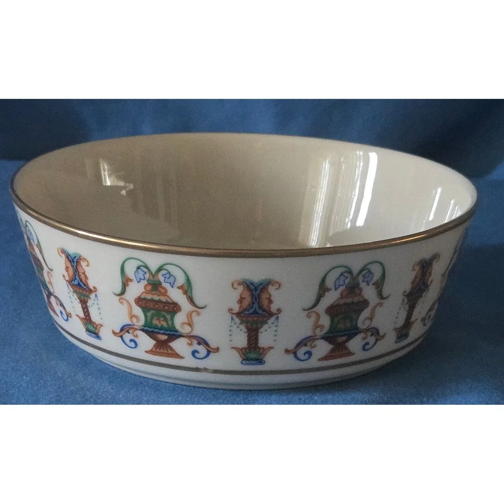 Lenox Bone China Soup Bowl 24K Gold Hand Decorated Renaissance Urn Made in USA